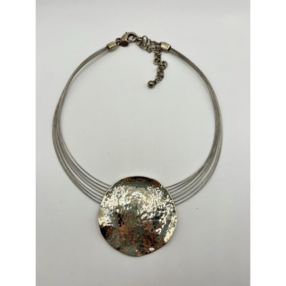 Chicos Silver Tone Wire Chain Floating Disc Pendant Necklace Statement Modernist - Picture 2 of 6